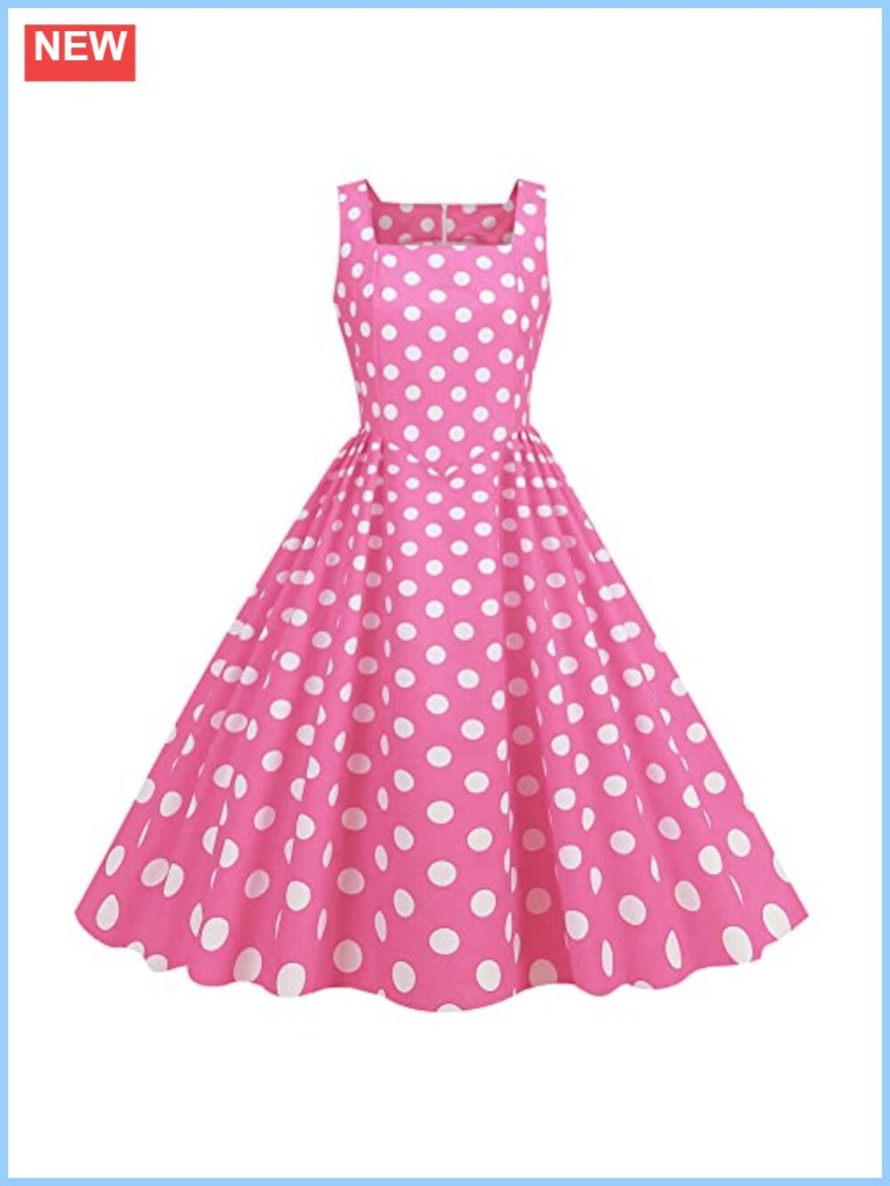 1950s Retro Rockabilly Swing Dress Square Neck A-Line Sleeveless